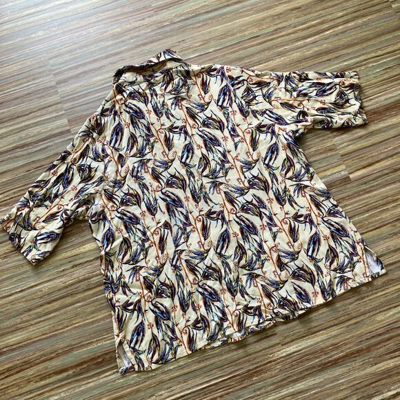 Blue Sky Linen Bamboo Button Up Women's Shirt Short Sleeve Blouse Floral - Picture 8 of 8